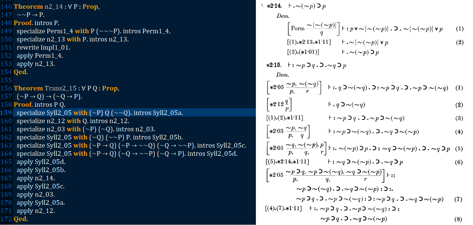 *Principia* & `Coq` side-by-side